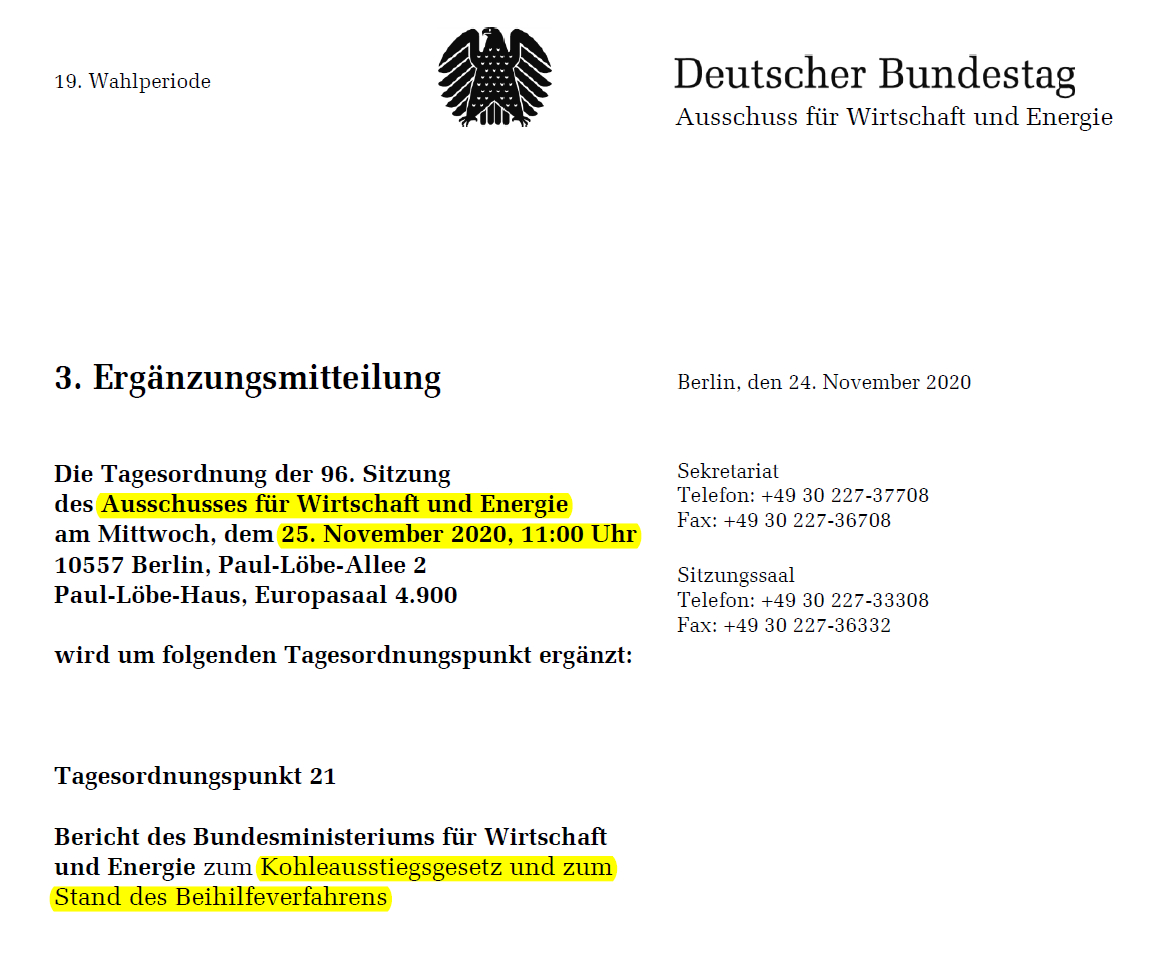 KarSmid's tweet photo. +++ BREAKING +++
25.11. eilig ergänzter TOP im Ausschuss für Wirtschaft zu #Kohlegesetz und #Entschädigungs-#Milliarden. Hat @peteraltmaier sich von  #RWE &amp; #LEAG über den Tisch ziehen lassen? Sind #Steuermilliarden wettbewerbswidrig? 

Hintergrund zu #LEAGgate &amp; #Luftschlössern: https://t.co/eWUN2lCnWo