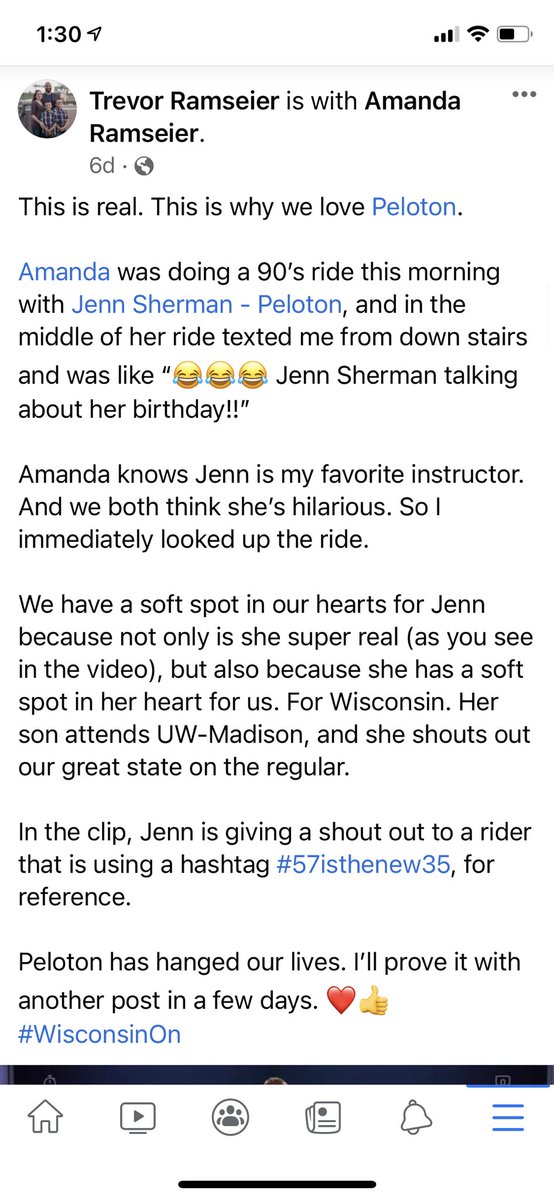 TrevorThomasIW's tweet photo. @DickLeinie @KatieLeinenkug1 @onepeloton Absolutely loved it! My wife and I love Jenn, and actually made this post last week in reference to exactly what you and Katie were listening for today. She’s as authentic as they come. Thanks for doing what you do! #WisconsinOn https://t.co/LMhyfi1xZb