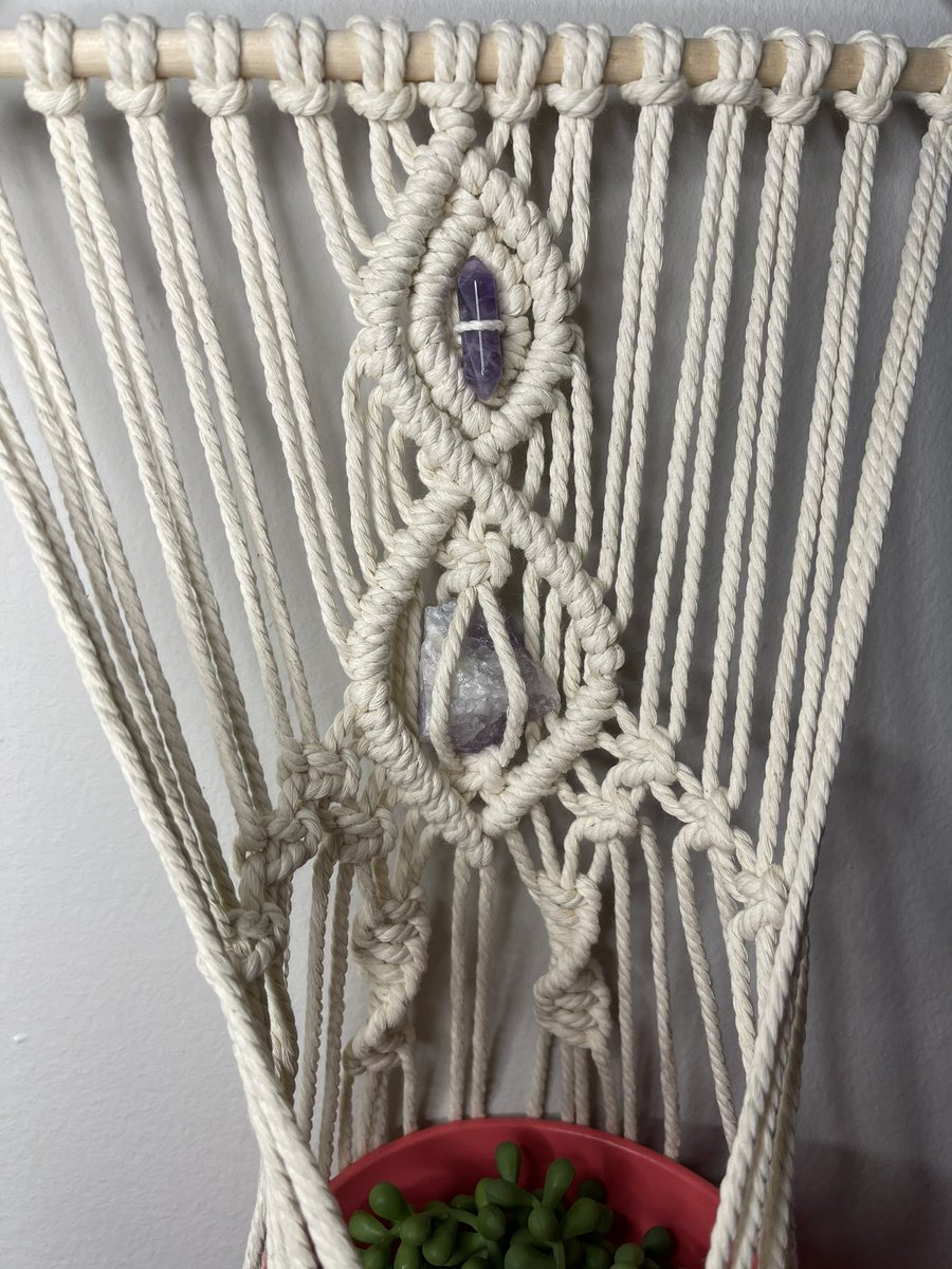 Handmade Macrame Plant Hanger with Amethyst Crystals ✨ // $32 Shipped (US)! 

dm or purchase in my shop linked below ♡