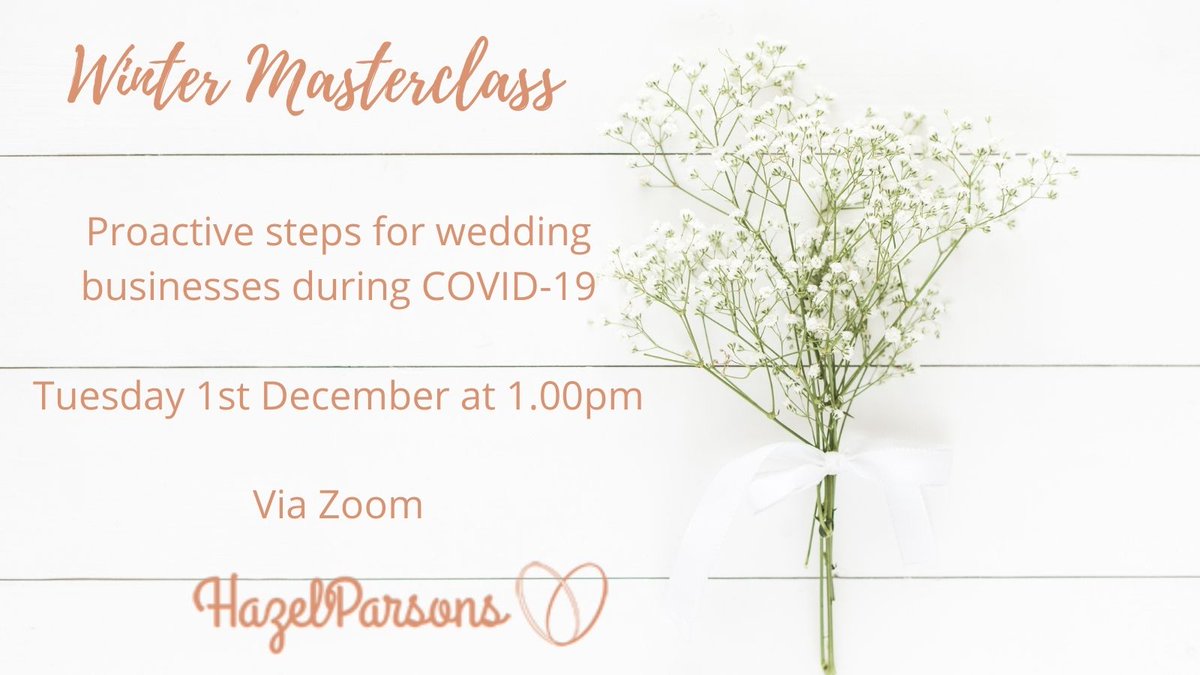 Introducing our first Winter Masterclass.
Join us on Tuesday 1st December for a FREE 20-minute masterclass showing you how to take Proactive steps during Covid 19. Book your place here eventbrite.co.uk/e/proactive-st… #weddings
#cornwallhour #businesstips