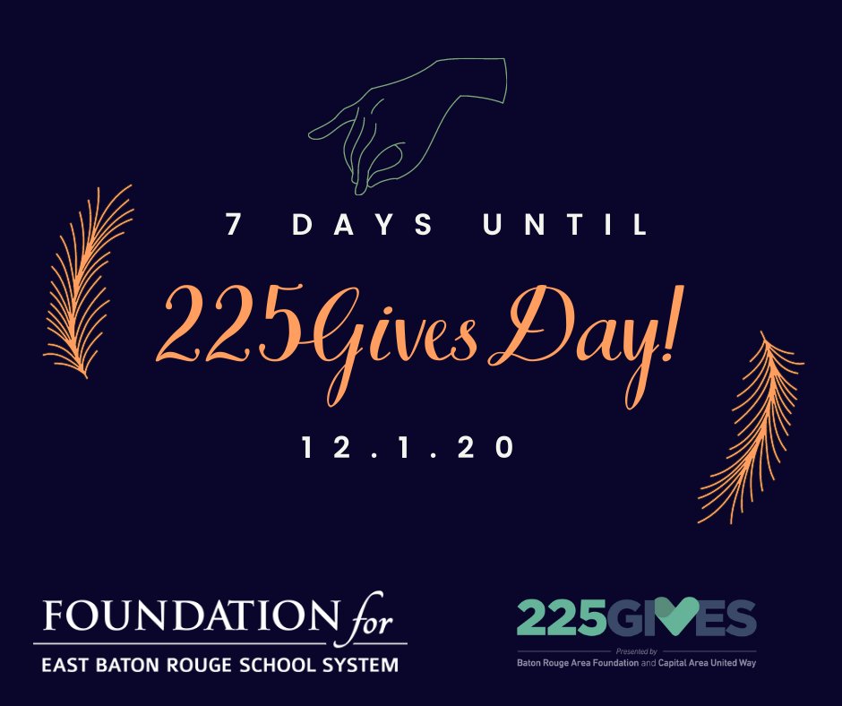 Today marks 7 days until the first ever #225GivesDay! This is such an exciting fundraising event and we cannot wait to be apart of it! 

Early giving starts today, while the big day is December 1st! See how you can help here 225gives.org/fundraisers/Fo…