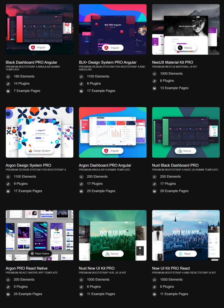 DigitalDistrib1's tweet photo. Creative Tim Black Friday Bundles. Web developers benefit w incredibly low prices. See https://t.co/XRPi8fcXhw
#webdevelopment
#webdev
#Webdesigner
#webdesign
#argon
#JS
#javascriptdeveloper
#VUE
#REACTNative
#REACT
#NUXT
#UIKit
#UIKits
#MaterialKit
#BlackFridayDeals https://t.co/vo0GRCqMlr
