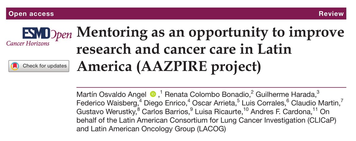 📢Just out: Mentoring as an opportunity to improve #research and #CancerCare in #LatinAmerica (AAZPIRE project) #LACOG @CLICAP2 bit.ly/3fxeeEN Collegues from 🇦🇷🇧🇷🇨🇴🇨🇷 🇲🇽 working together 🤝 #ColaborativeGroup