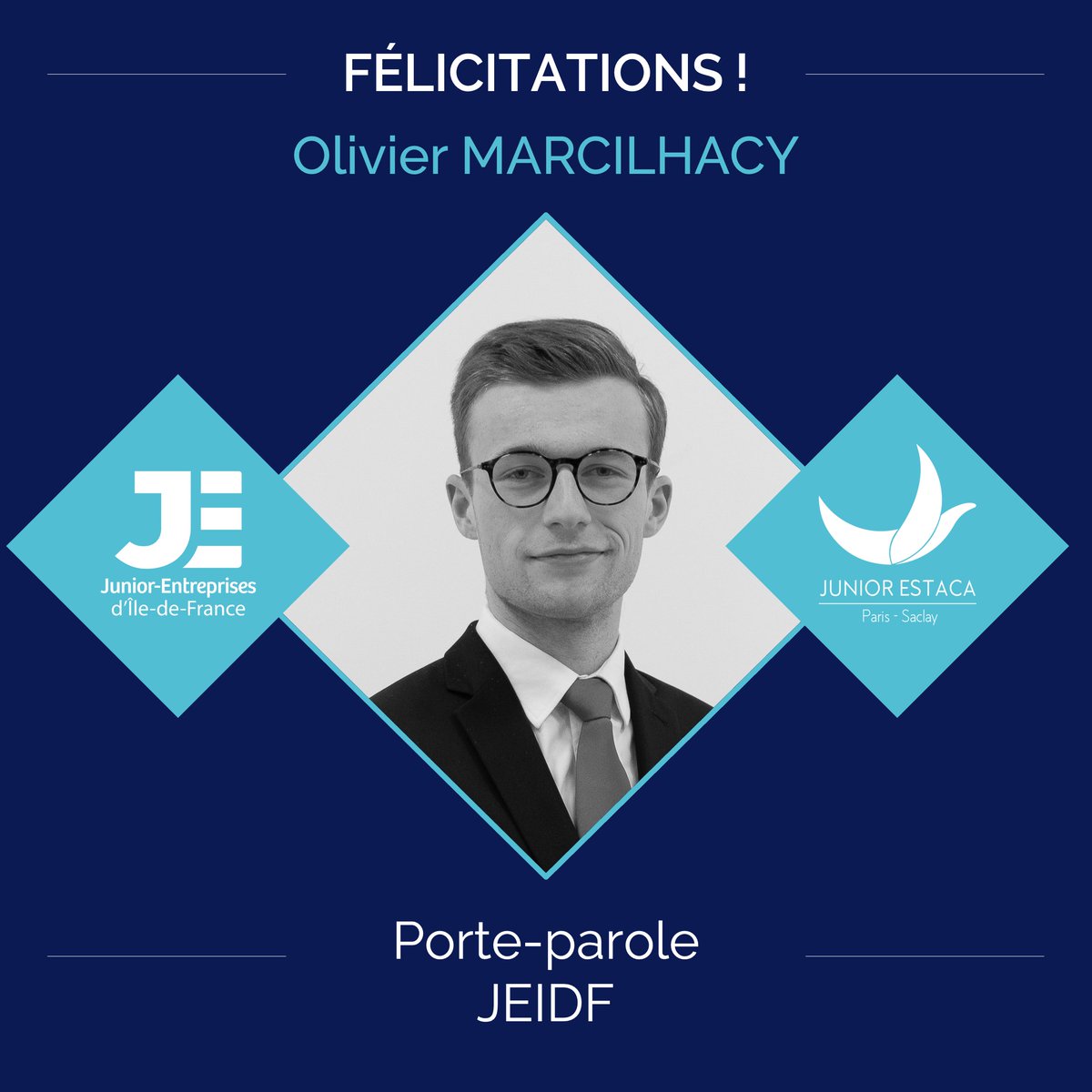 [Porte-parole JEIDF]

Félicitations à notre président @O_Marcilhacy  qui est élu porte-parole de JEIDF !
Cet évènement vient renforcer son engagement et sa volonté de s'investir toujours plus pour le mouvement des Junior-Entreprises !

#WeAreJE #JEIDF #JEPSengage <a href="/cnje/">Junior-Entreprises</a>