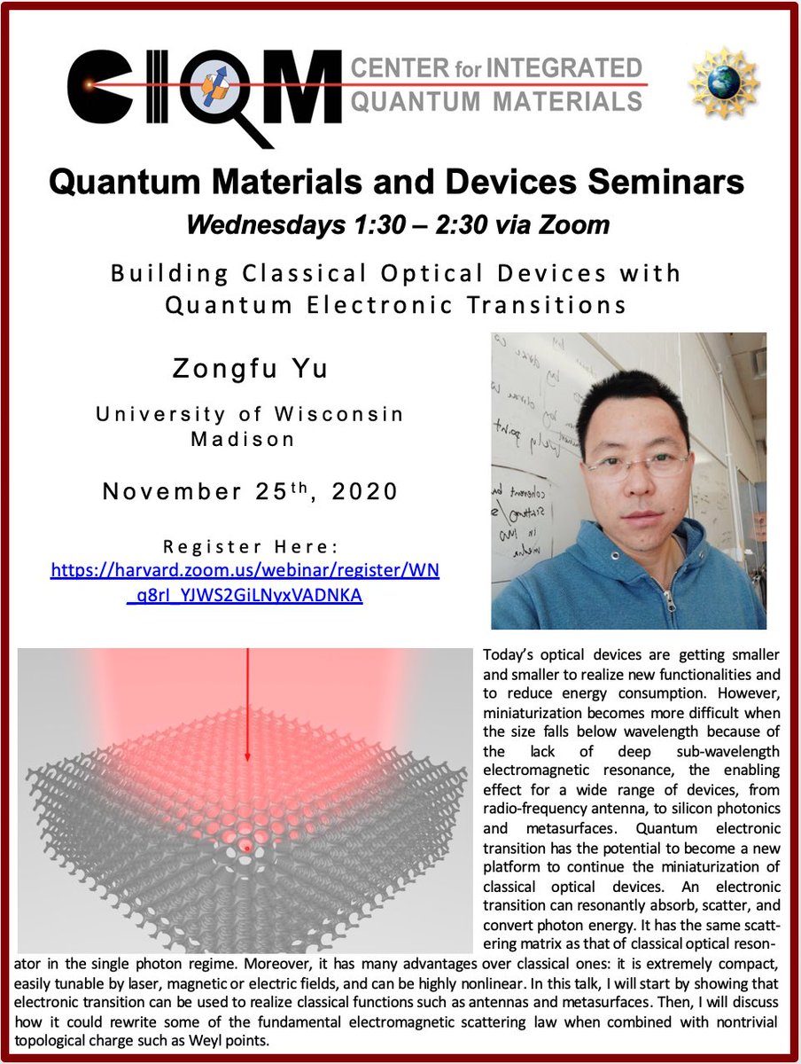 Ciqm_stc's tweet photo. Dear #CIQM Community, 
 
This is a friendly reminder that the next QMD Seminar Series talk will take place Tomorrow, November 25th from 1:30pm-2:30pm ET via Zoom. If you have not yet done so, please register here: https://t.co/cMSa2pcZvm
 #SciComm #LiveStream #Seminar https://t.co/AqGvvRGIbf