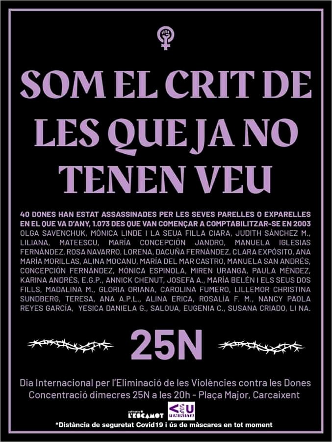 VeuFeminista's tweet photo. PORTA EL TEU CARTELL PROTESTA AMB LEMA PERSONALITZAT🎨
Distància de seguretat Covid19 i ús de màscares en tot moment☣️
@Escamot_Colect
#EnsVolemVives #Lescamot #Feminisme #Carcaixent https://t.co/PijD1y2Wog https://t.co/4nFpnb5M8i