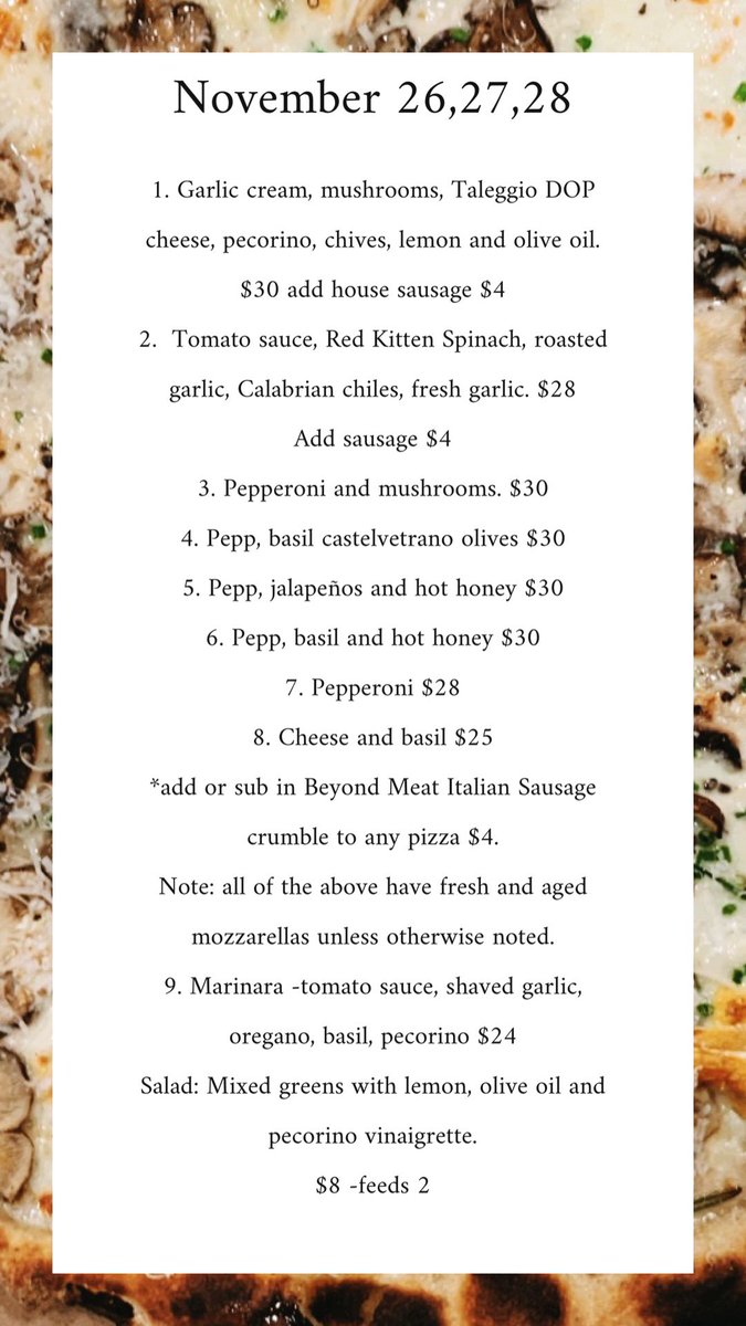 Menu for November 26,27,28