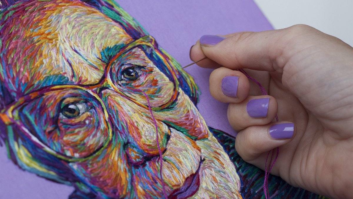 thisiscolossal's tweet photo. Through thickly layered thread, Cape Town-based artist Danielle Clough conveys joy, positivity, and moments of pure delight. In this interview, Clough speaks about her resilient optimism and embroidery's incredibly rich history. https://t.co/rI6309lLG0 https://t.co/zEu089Fy9e