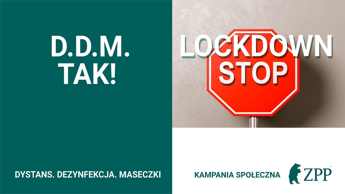ZZPPnetPL's tweet photo. 📣Trwa kampania społeczna @ZPPnetPL "D.D.M. TAK❗, Lockdown STOP🛑". 📢Apelujemy do przedsiębiorców i pracowników o przestrzeganie zasad D.D.M.: Dystans, Dezynfekcja, Maseczki🧍↔️🧍💦👏😷. 📢Apelujemy do Rządu RP o wstrzymanie ograniczeń niszczących gospodarkę 🔒📉. #lockdownSTOP https://t.co/JH5EynGGhY