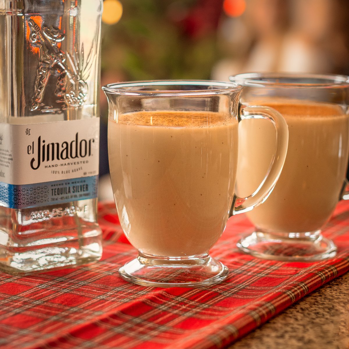 Wow your friends and get nice 'n cozy this eggnog szn. 1 Part el Jimador 4 Parts Egg Nog 0.5 Part Domain de Canton (or Ginger) Liqueur Cinnamon Stick Garnish