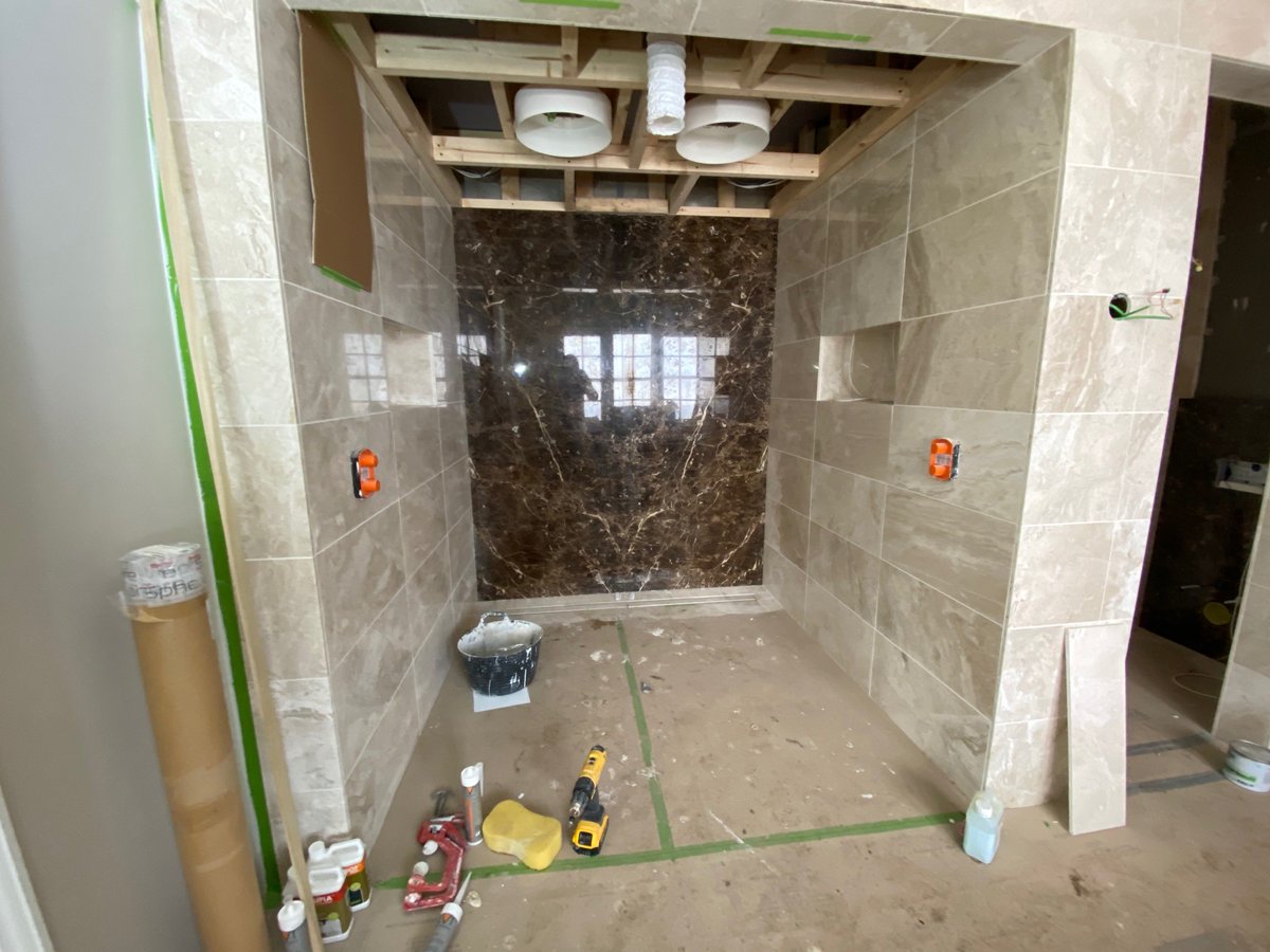 Milk's wetroom and bathroom tanking services installation begins to receivestone finishes at this prestigeous property.  If you have a project that requires such specialist services contact  us directly at infor@milkleisure.co.uk