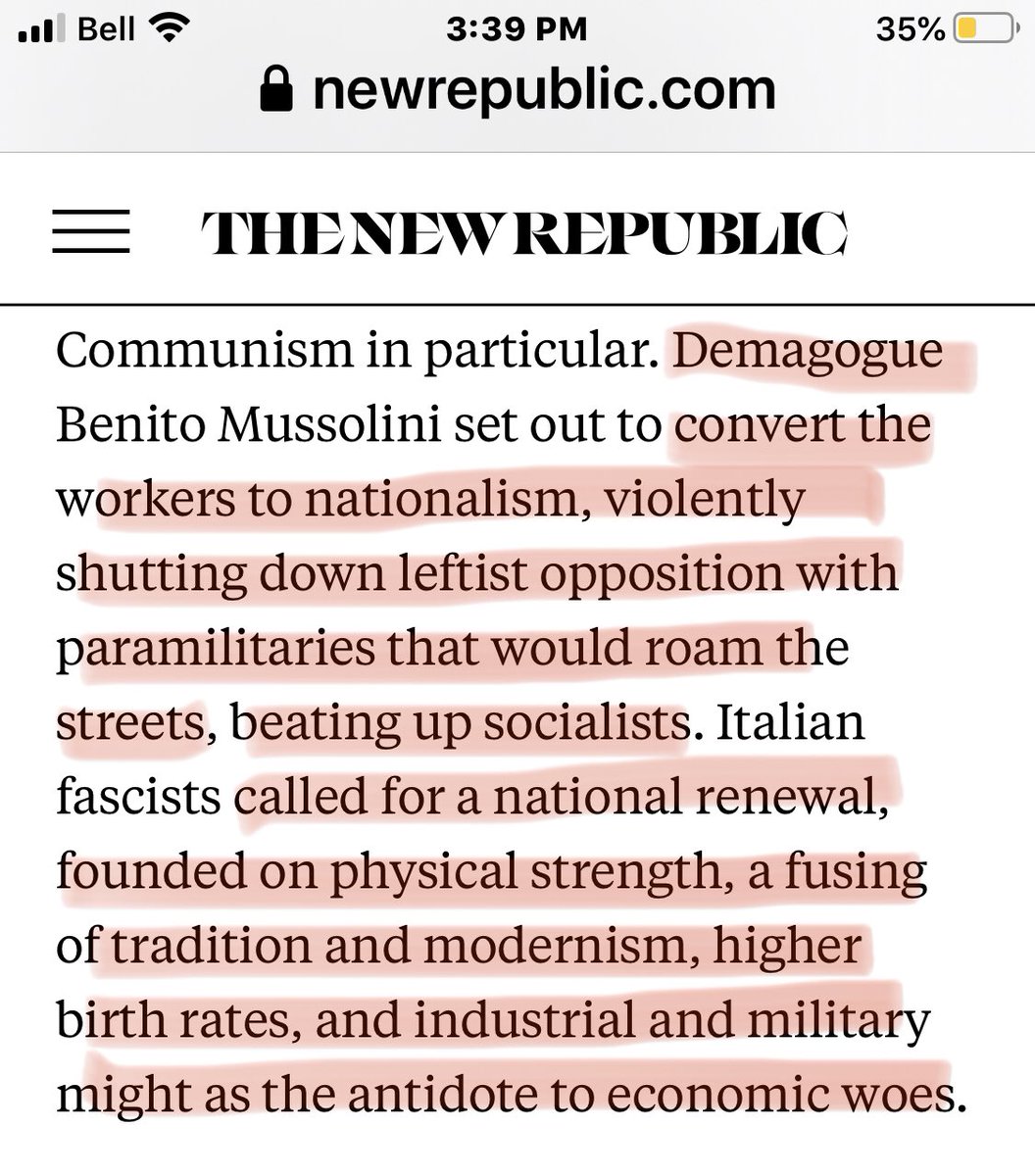 That’s the basis of the definition of fascism. When the state becomes more important than the people, you’re supporting fascism. It’s not deontological libertarianism. Which includes the caveat of as long as one does no harm.  https://newrepublic.com/article/1...