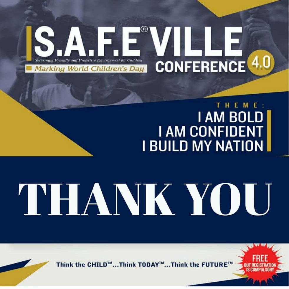 THANK YOU ALL
Our S.A.F.E®VILLE CONFERENCE 2020(4.0), marking World Children's Day was held on Friday & Saturday, November 20 & 21 2020.../2 https://t.co/evZR4mlqrb