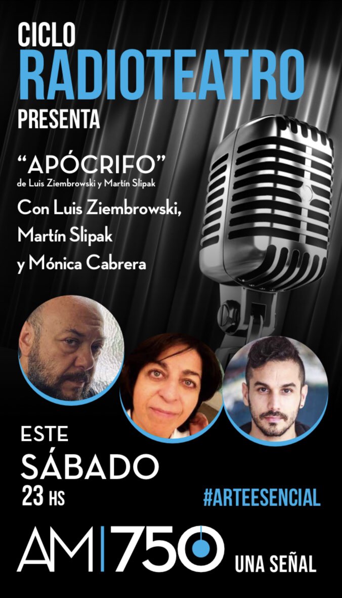 MarinaGlezer's tweet photo. Este sábado, escrito exclusivamente para el RADIOTEATRO de la @AM750 llega #Apocrifo de Martin Slipak y Luis Ziembrowski, donde actúan ellos y la gran @monicacabrera15, un placer dirigir a este trio fantástico! 💦💍🐟SABADOS 23 HS por @AM750 🦋 https://t.co/4Dr0g820Yi