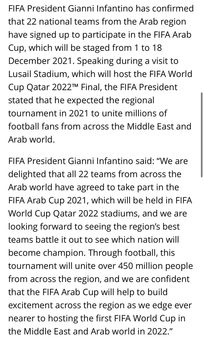 khalidjassem74's tweet photo. رسمياً ،، إقامة بطولة #كأس_العرب في #قطر  
من 1 إلى 18 ديسمبر 2021، وبمشاركة 22 منتخباً عربياً 😍👏🏼

#FIFA #Arab_cup #كرة_القدم #رياضة https://t.co/rjQ70HIltL