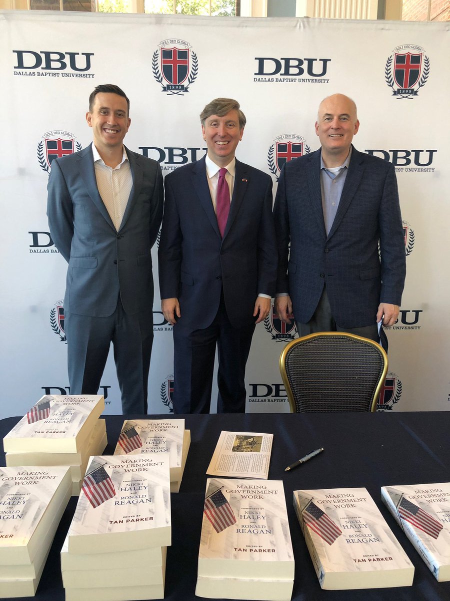 TanParkerTX's tweet photo. Some recent pics from a great book signing day with @DBUPatriots! Excited to share how our states are driving innovation &amp; pushing forward to solve our most pressing policy issues with common sense conservatism! Real results for Americans - that’s #MakingGovernmentWork! https://t.co/x5vNWSUb1D