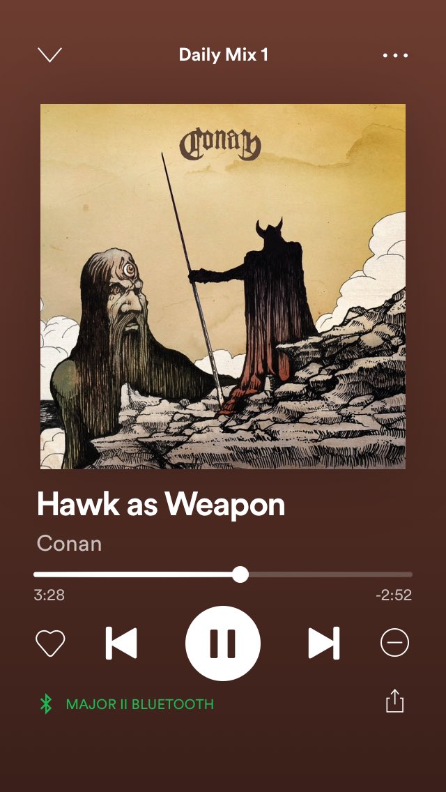 FuzzedOut's tweet photo. Going for an evening walk and this comes on ye oul @Spotify - #headbanging while walking 🚶 @HailConan #hailconan #heavywalk #doom #fuzzedoutradio https://t.co/ShJop09izF