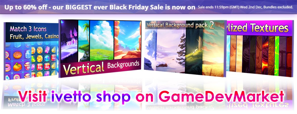 shop_pele's tweet photo. Hey guys!! Glad to announce a really big sale over on our GameDevMarket page, check it out: https://t.co/xCfGUo3SDQ

#BlackFriday #Gamedev #indiegame #IndieGameDev #GameDevMarket https://t.co/oQFrDVOkiW