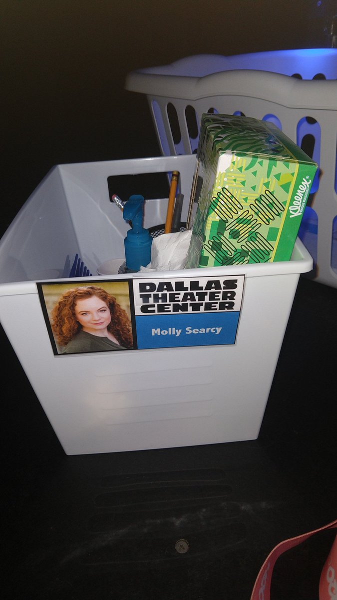 DallasTheater's tweet photo. BRAC member, @mollysearcy, here! It's our final day of filming 'In the Bleak Midwinter' & I wanted to share the handy actor kits stage management put together. Each BRAC member has a kit in our socially distanced backstage stations. Thank you, SMs! #ActorTakeover https://t.co/RXk9My7MFs
