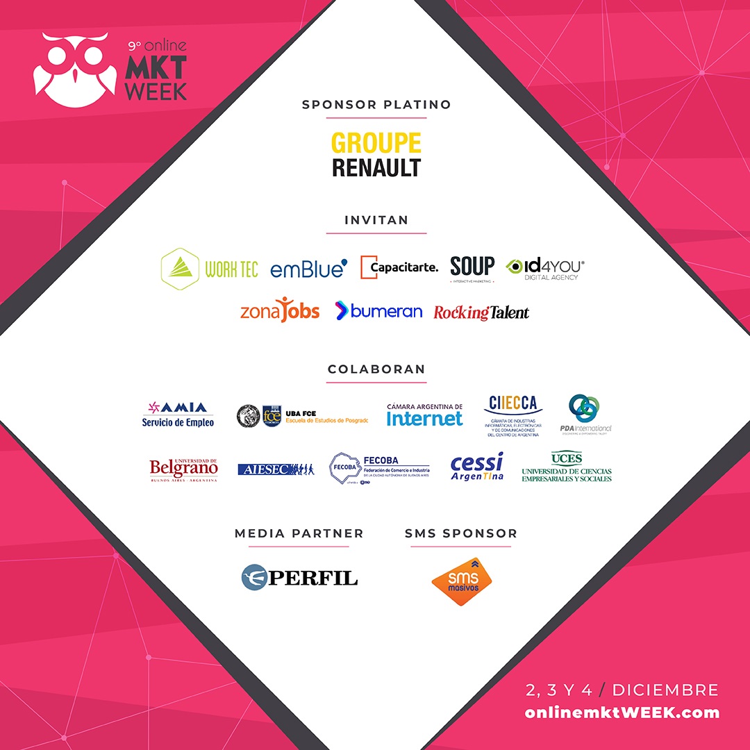 Algunas de las organizaciones que nos acompañan📌2, 3 y 4-Dic / Charlas sobre marketing digital/ Inscribite GRATUITAMENTE🦉onlinemktweek.com🦉#onlinemarketing #marketingdigital #mktdigital #eCommerce @embluemail <a href="/Capacitarte_org/">Capacitarte</a> <a href="/id4you/">ID4You . Digital Agency</a> <a href="/pdainternation1/">pdainternational</a> <a href="/RenaultArg/">Renault Argentina</a>