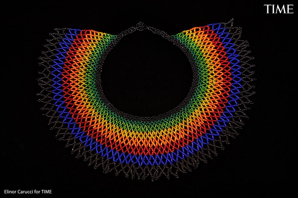 A fellow at the Georgetown University Law Center bought this “Pride collar” for the Justice from a bead weaver in Ecuador. Ginsburg first wore it on the bench in 2016—she was a champion of LGBTQ rights during her career.