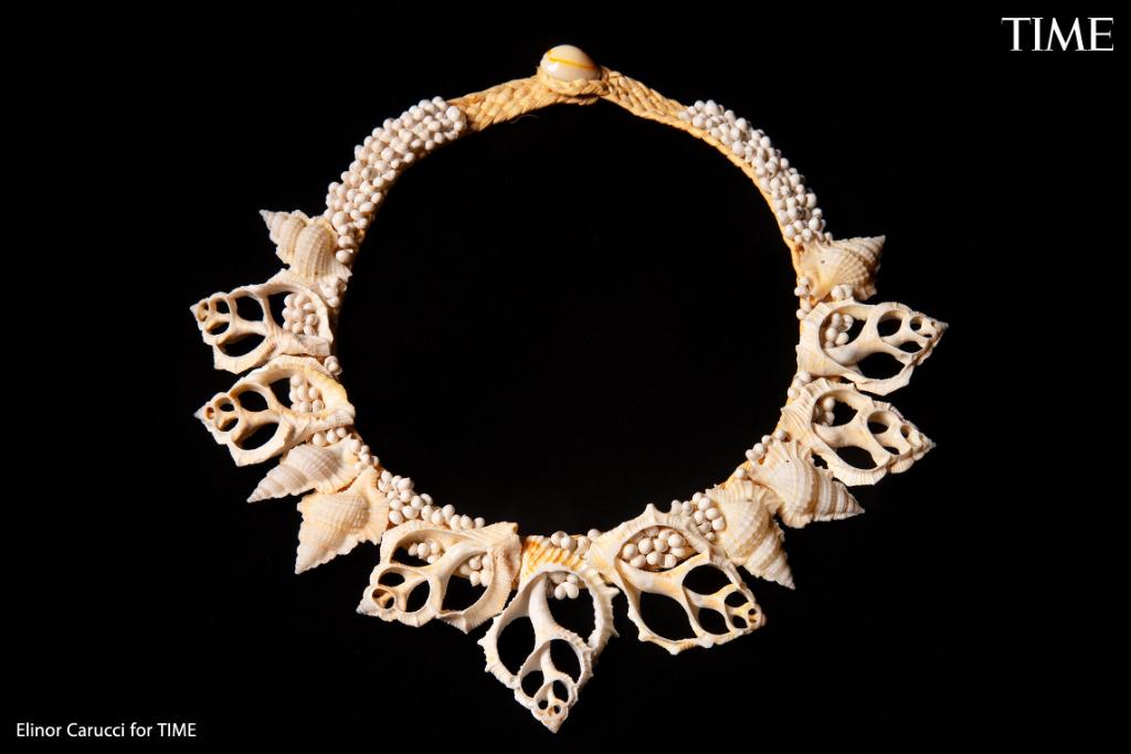 Ginsburg was given this seashell collar by the University of Hawaii when she was a jurist in residence in 2017.