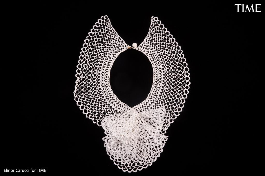 Ginsburg wore this collar several times during her final term on the bench, and it was the collar she wore after her death while lying in repose at the Court and lying in state at the Capitol in September 2020.
