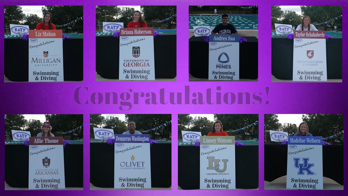 Congratulations to our next group of outstanding student athletes! Last week these KATY athletes committed to continue their swimming careers at the next level. Good luck and always show your best version of you! #NationalSigningDay #ClassOf2021 #MoreToCome