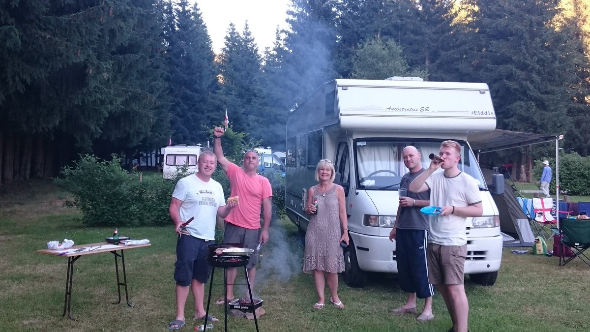 So, St Etienne (via Lyon) to play Slovakia. Momentum with us after Wales, and Roy makes 6 changes. A dull 0-0 followed.  @MAPhillips2010 joined us for this game, including at our beautiful remote campsite, where we managed to have a game of footy, a swim and some Elvis karaoke.