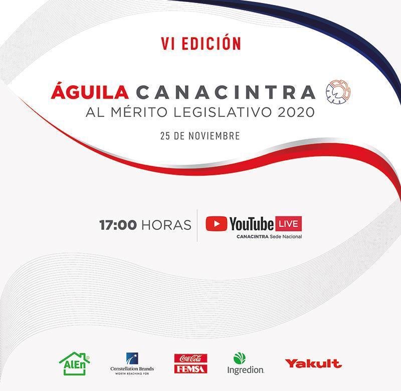 Este miércoles haremos entrega del #ÁguilaCANACINTRA, un galardón que reconoce el trabajo de legisladores en beneficio de nuestra sociedad.