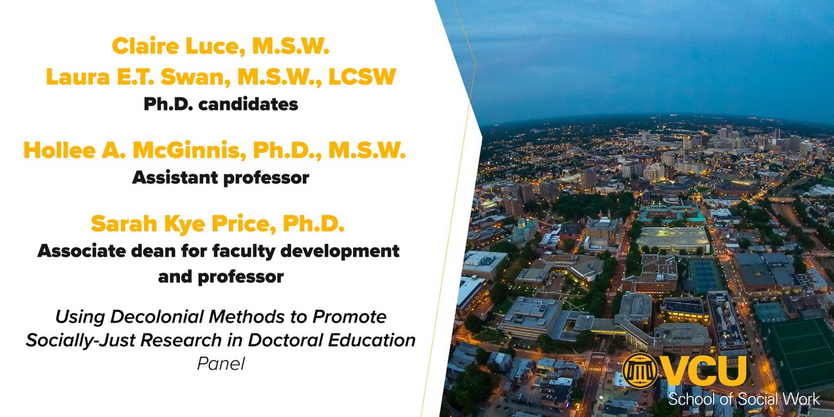 VCUSocialWork's tweet photo. #ICYMI: #VCUSSW is proud of Ph.D. candidates @claireeoluce and @LauraETSwan and faculty @holleemcginnis and @harasprice, who presented last week @CSocialWorkEd #APM2020. Their panel session was Using Decolonial Methods to Promote Socially-Just Research in Doctoral Education. https://t.co/YmpXeK7abD