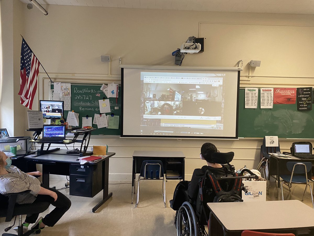 JoshAmyx's tweet photo. Yes, Covid makes it difficult to celebrate. But not impossible! Well done, Life Skills teachers! Four classrooms together as one. #werthankful @LearnatRHS @wearrrichmond @S_bake1 #thinkoutsidethebox #usingtechtobetigether #problemsolving #theyareworthit https://t.co/yJ5C6k3UIz