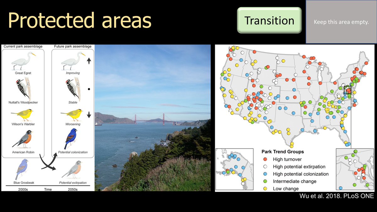 23/25  #BOUsci20  #SESH7  #ornithology Protected areas are important stepping stones for range shifting birds. Models can be used to project future changes within National Parks. We can now communicate which parks will see changes in bird communities  https://www.audubon.org/climate/national-parks