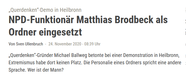coronainfotour's tweet photo. @querdenkenwatch In Heilbronn: #hn2211 zwischen #Ballweg, H-Gruß und Reden mit #Dauerhetze auch ein #NPD-ler als Ordner dabei.
Ein Tag zuvor in Bochum #bo211 (ebenso Demo mit #Ballweg) ein anderer NPD-ler
In R. Ludwigs "Fusion-Splitterparteien-Rede" sind wohl #NPD, #IIIWeg, #DieRechte gemeint? https://t.co/H3bIyFtDWo