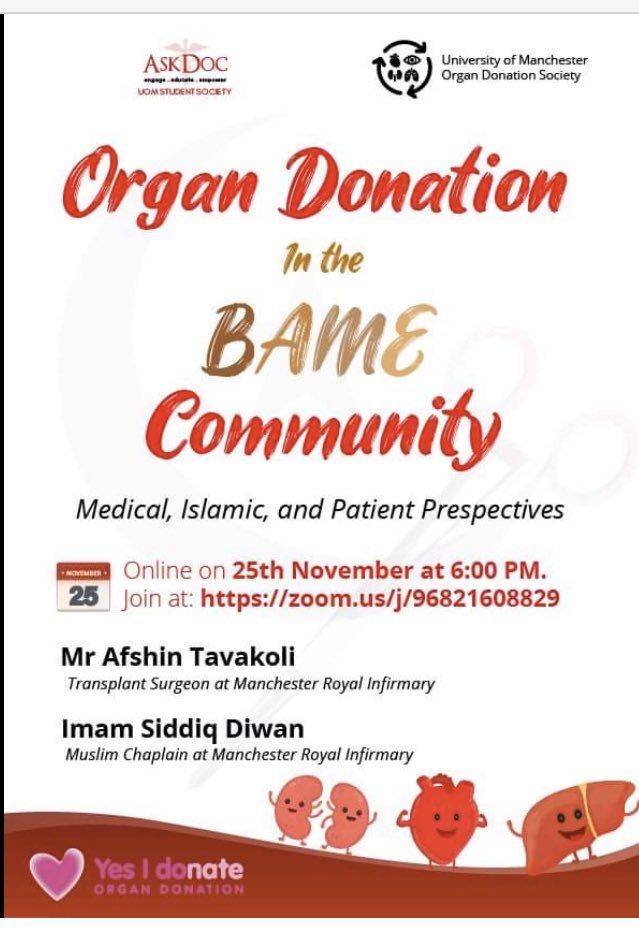 askmydocuk's tweet photo. Join this important discussion tomorrow on #OrganDonation
Excellent speakers including @afshin6666 
Organised by @askdoc1 student society.
All welcome! 

https://t.co/VY7KOITVPI https://t.co/C3Eqq0zacT