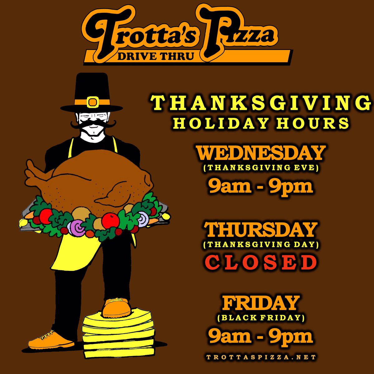 Holiday Alert!

Thursday, Thanksgiving Day, we will be CLOSED. Wednesday and Friday hours will operate as usual.