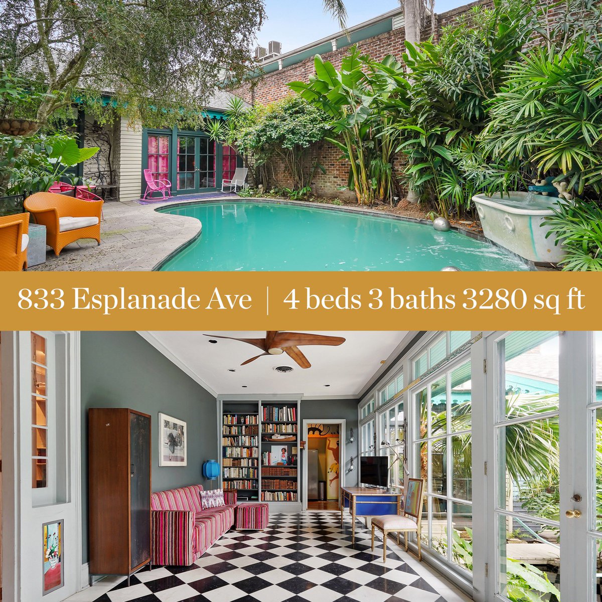 Check out this one-of-a-kind Creole Cottage! 🤩
.
.
Step back through 200 years of history on the border of the French Quarter and Faubourg Marigny. It’s an entertainer's dream...see more here: bit.ly/833EsplanadeAv…