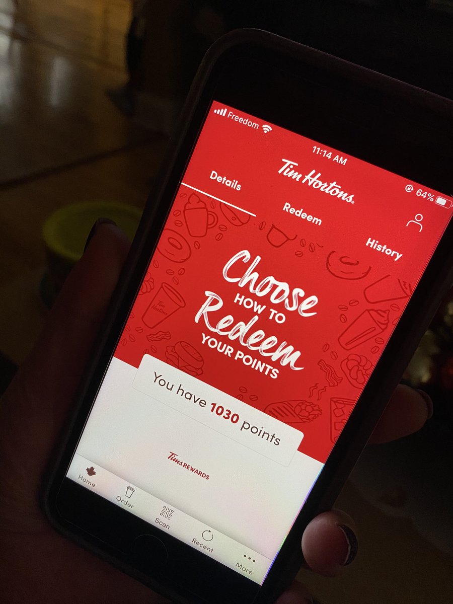 rvurro1's tweet photo. My mom keeps scanning her Tim’s rewards card each time she goes to Tim’s and asked me, how do I redeem these points? So I showed her how to download the Tim hortons app and we created an account for her with her card number! She had so many points! @YEPeducation #letsteachadults https://t.co/50i0gWxLG8