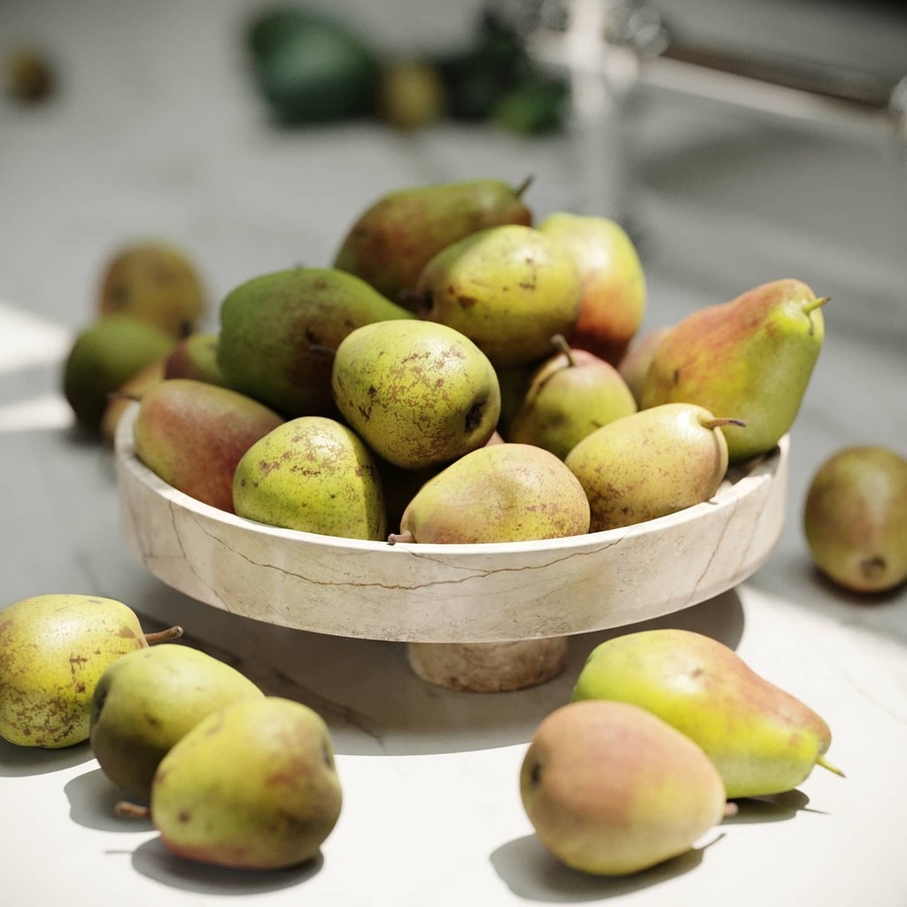Look_Up_CGI's tweet photo. Whilst working on lighting for a new project, I've been testing out some #creativecrops this one features a bowl of pears lit by midday sun through a roof lantern. Amazing model from #3dsky marble textures by #poliigonofficial rendered with #coronarender… https://t.co/ZqFI4Ybs46 https://t.co/oxNbg70sVL