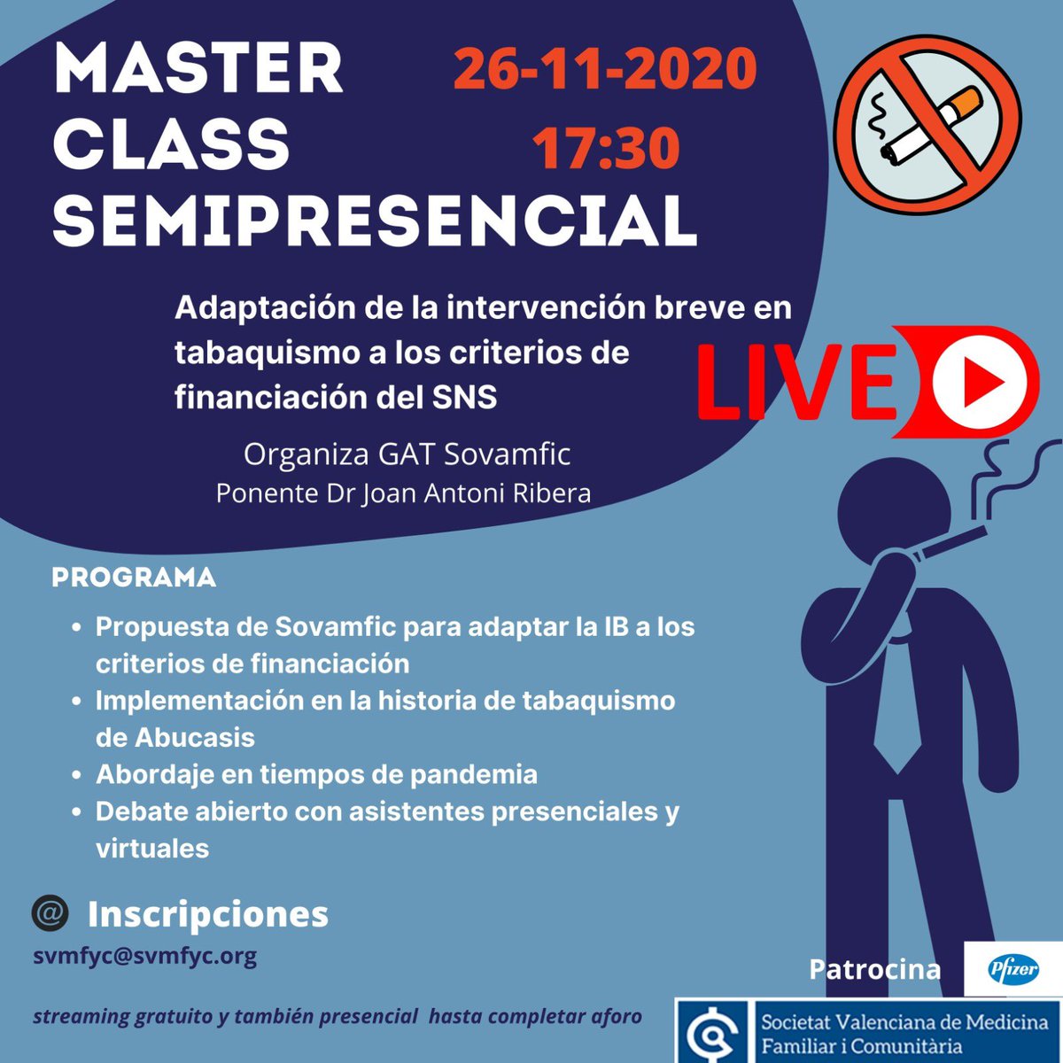 SoVaMFiC's tweet photo. 2️⃣6️⃣/ 1️⃣1️⃣ ⏰ 1️⃣7️⃣: 3️⃣0️⃣ #SinHumoSoloSumo, trabajando en la prevención y supervivencia del cáncer de pulmón a través de la formación en deshabituación tabáquica efectiva con @SoVaMFiC_GAT 

Inscripción: https://t.co/rbGfsFDJO6 https://t.co/bx47WTaYOT