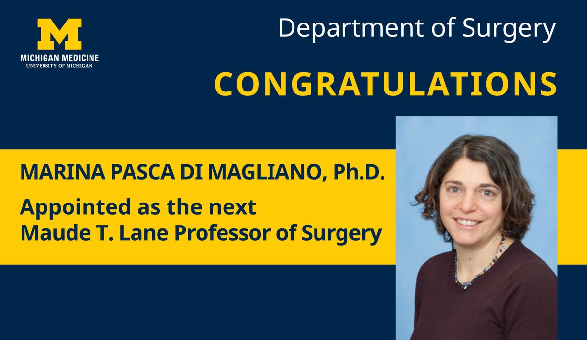 jdimick1's tweet photo. By selecting Dr. Marina Pasca di Magliano for this professorship, I hope to recognize her scientific excellence and also demonstrate the high value we place on mentorship at @UMichSurgery

She mentors 6 junior faculty from 4 different departments--many of them surgeon-scientists! https://t.co/C3jfub3zkF