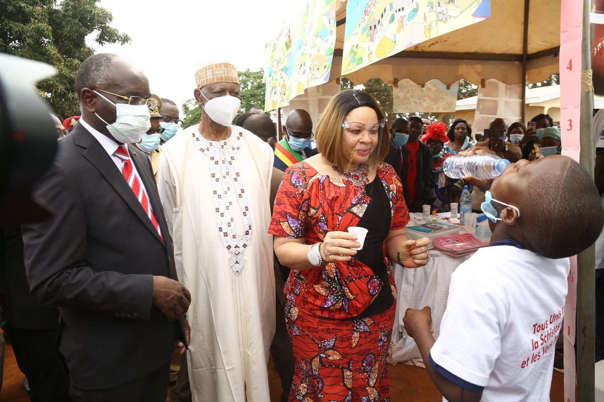 TchuemTchuente's tweet photo. Today, official launch of the 2020 Deworming Campaign for Schistomiasis &amp; STH in Cameroon, by Alim HAYATOU, Secretary of State MoH, and KILO Vivian ASHERI, Secretary of State MoE, with WHO and partners participation. Treatment target: 7.4 million school aged children @WHOAFRO https://t.co/jZW0wgrfnD