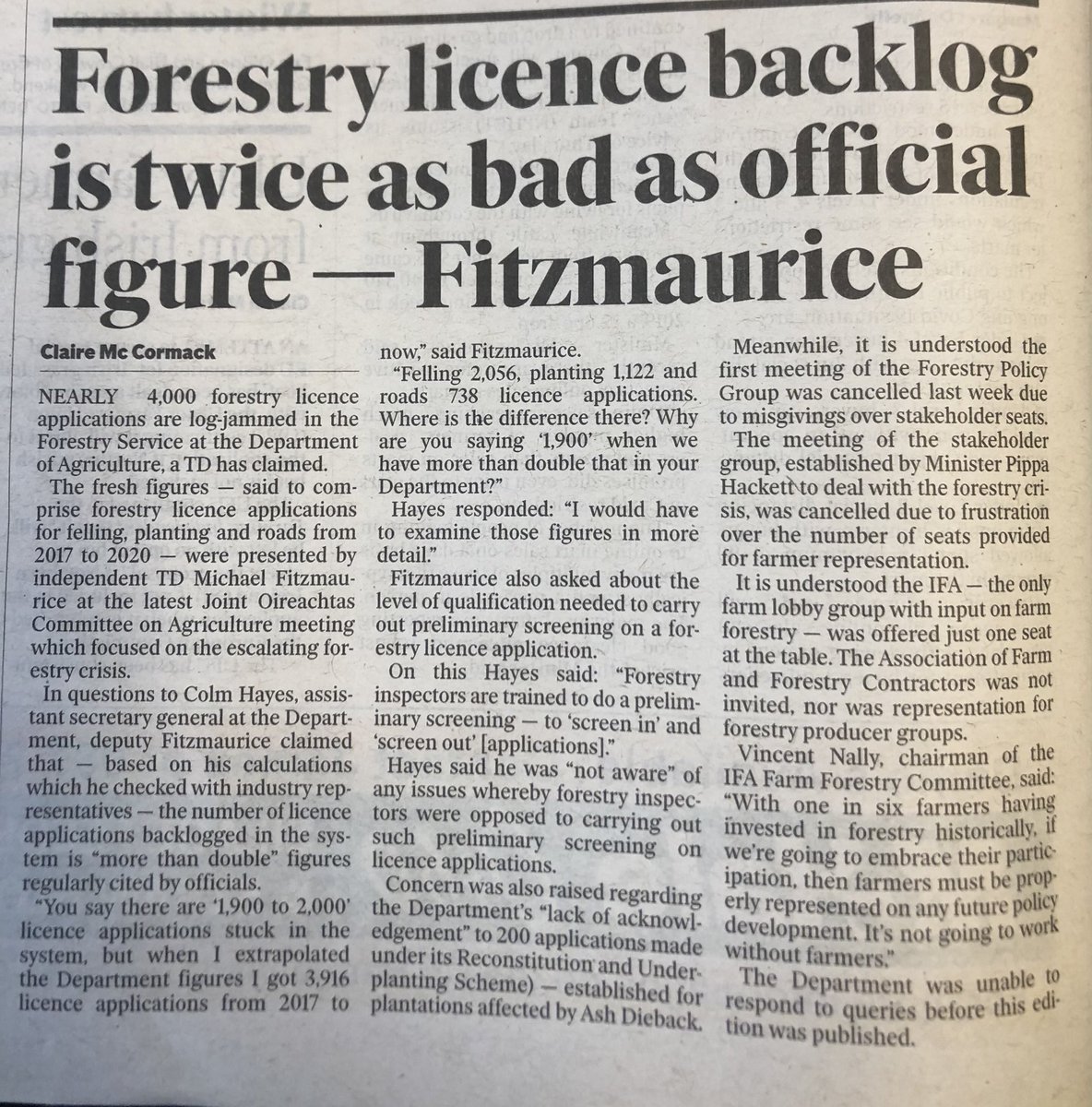 The New Forestry Policy Group needs to deal first with the catastrophic state the sector is in or there will be no future ⁦<a href="/IFAmedia/">Irish Farmers' Association</a>⁩ ⁦<a href="/pippa_hackett/">Pippa Hackett</a>⁩ ⁦<a href="/agriculture_ie/">Dept of Agriculture, Food and the Marine</a>⁩ ⁦<a href="/McConalogue/">Charlie McConalogue</a>⁩ ⁦<a href="/_FIIreland/">Forest Industries Ireland</a>⁩ ⁦<a href="/mrsjo/">Jo O'Hara</a>⁩ ⁦<a href="/Hardwareassoc/">Hardware Association</a>⁩ ⁦⁦⁦