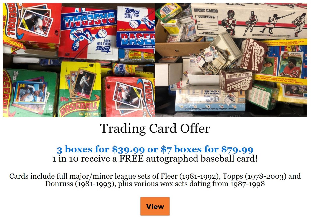 CXSTUFF's tweet photo. AMAZING TRADING CARD OFFER!!!

Buy 3 full sets for $39.99 or 7 for $79.99 and 1 in 10 will receive an autographed baseball card!!!

AMAZING DEAL JUST FOR YOU!A https://t.co/0NgPprlqB9