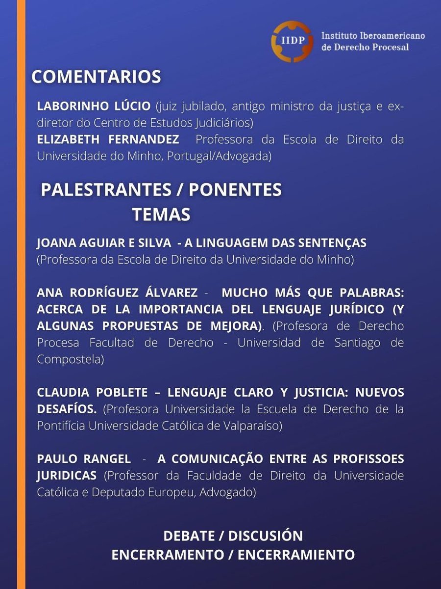 Mañana, la profesora Claudia Poblete participará en el seminario “El lenguaje de la Justicia”. 

➡️ Transmisión por el canal de YouTube del Instituto Iberoamericano de Derecho Procesal: bit.ly/39eudGS