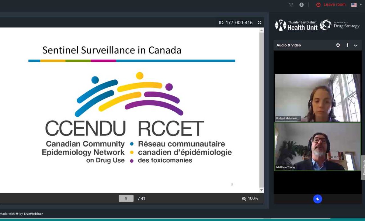 CCSACanada's tweet photo. #CCENDU's Bridget Mahoney-Hall &amp; Dr Matthew Young presented on the rise of drug poisoning deaths involving fentanyl and the value of early warning at the Harm Reduction 2020 virtual conference today. Thank you @TBDHealthUnit for hosting this informative event! https://t.co/0NiZKHUknm