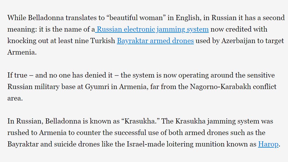 There is no evidence that Russian Krasukha-4 EW systems were used in Karabakh. He uses this Asia Times article as his source, which says "If true – and no one has denied it". Really? Does that sound like a serious source? 5/