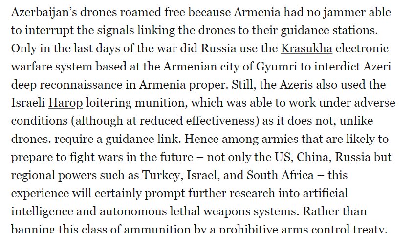 There is no evidence that Russian Krasukha-4 EW systems were used in Karabakh. He uses this Asia Times article as his source, which says "If true – and no one has denied it". Really? Does that sound like a serious source? 5/