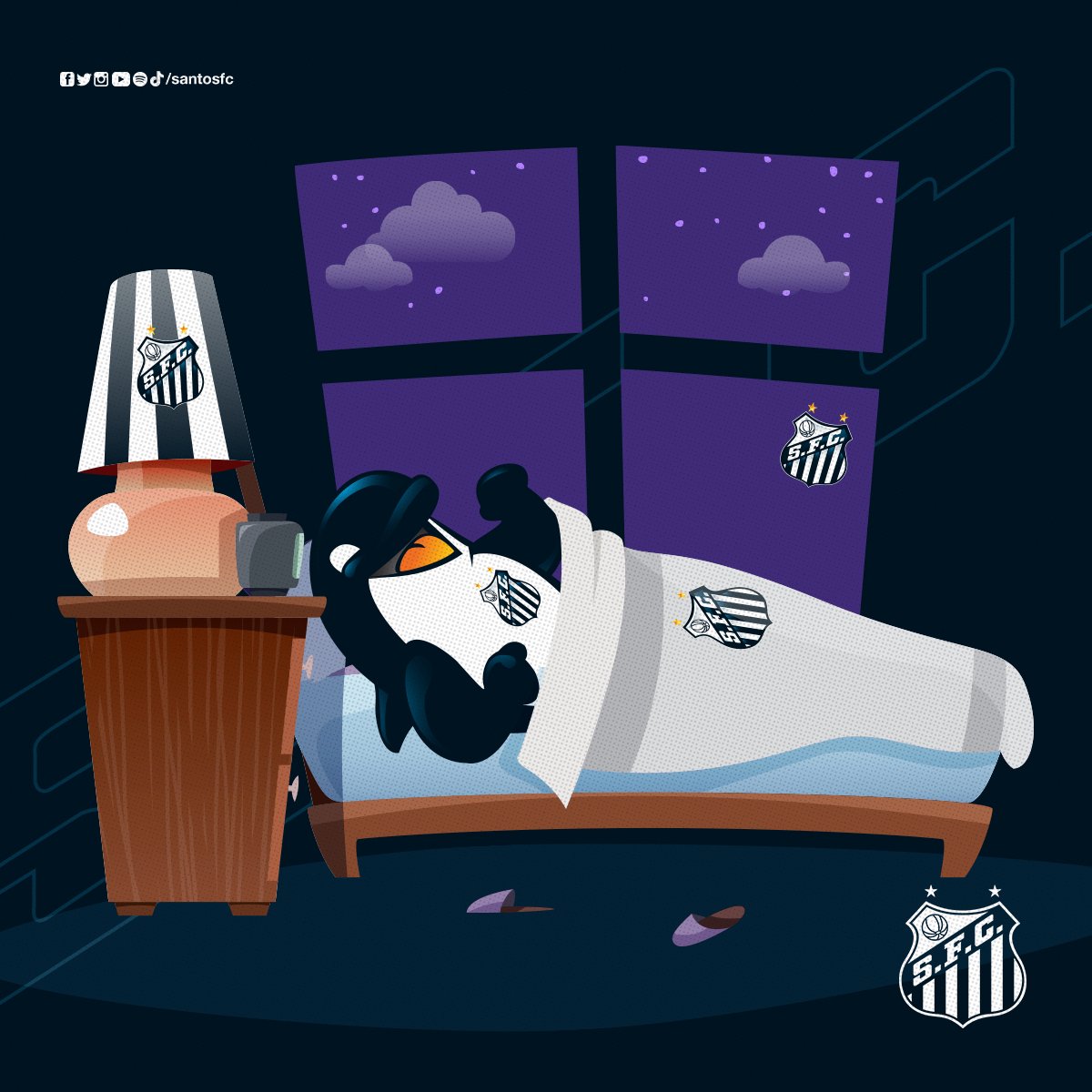 Estagiário vai dormir assim? Vai! Mas, claro, sem esquecer que foi apenas o #PrimeiroPasso. Semana que vem tem mais 90 minutos decisivos!⁣
⁣⁣
Boa noite, nação santista! 😴🤍🖤