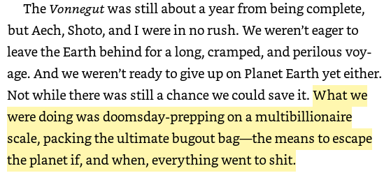 At least Ol 'Cliney Boy is saying the quiet part out loud.This is 100% why Elon Musk does spaceships, too.The billionaires are going to kill the planet, and then they're going to leave.